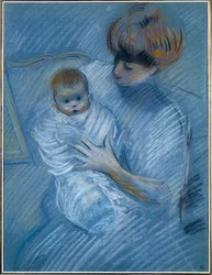 Moederschap. Tekening door Paul Helleu (1859-1927), 20e eeuw. Portret van een moeder met haar kind. Bayonne, Musee Bonnat