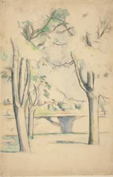 Mont Sainte-Victoire gezien voorbij de muur van de Jas de Bouffan, c. 1885-1888