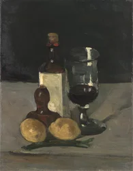 Stilleven met fles, glas en citroenen, 1867-9