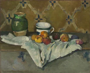 Stilleven met pot, kopje en appels, ca. 1877