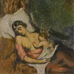 Vrouw die haar kind borstvoeding geeft, ca. 1872