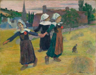Frans: La Ronde des petites Bretonnes Bretonse meisjes dansen, Pont-Aven