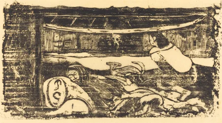 Interieur van een hut, in of na 1895