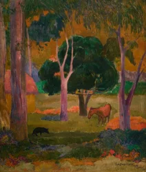 Landschap met varken en paard
