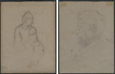 Moeder en kind (recto); profielsbuste van een man (verso)