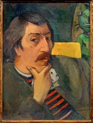 Zelfportret met Tahitiaans idool (schilderij op doek)