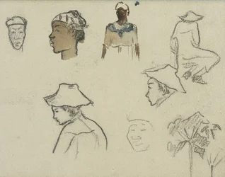 Schetsen van figuren en loofwerk