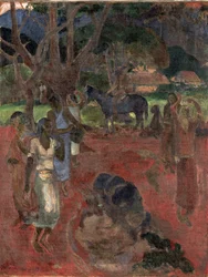 Tahitiaans Landschap met Negen Figuren