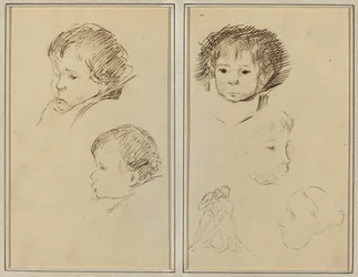 Twee Studies van een Kinderhoofd; Twee Studies van een Kinderhoofd, een Vrouw in Profiel, en een Man die een Dier Worstelt