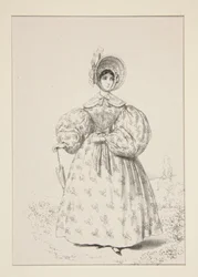 Op de promenade. Mei 1835. Jurk van Engelse mousseline, ...