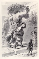 Gulliver en Lordbruldrud, uit de Franse editie van Gullivers Reizen door Jonathan Swift