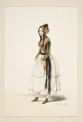 POLONAISE. Fluwelen muts, jasje en enkellaarsjes, gouden versieringen. ...