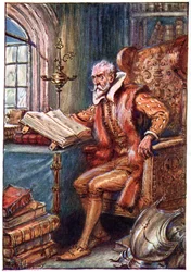 Hij bracht zijn tijd door met het lezen van ridderromans, illustratie uit 