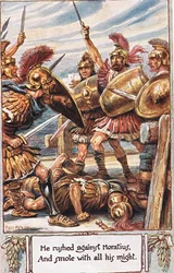 Hij stormde op Horatius af en sloeg hem met al zijn kracht, illustratie uit 