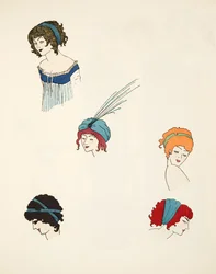 Ontwerpen voor hoofdtooien, uit Les Robes de Paul Poiret gepubliceerd 1908