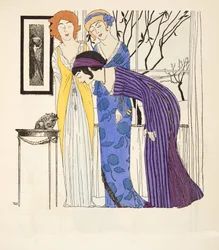 Drie empire lijn jurken uit Les Robes de Paul Poiret gepubliceerd 1908