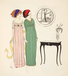 Twee empire lijn dagjurken uit Les Robes de Paul Poiret gepubliceerd 1908
