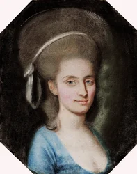 Portret van een dame in een blauwe jurk.