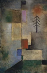 Kleine Schilderij van Dennenbomen