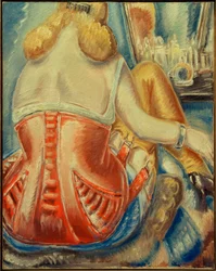 Vrouw in roze korset