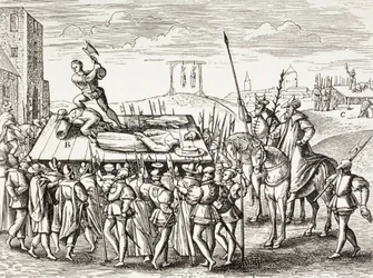 16e eeuwse propaganda ter illustratie van straffen die koning Hendrik Viii had uitgevaardigd tegen Engelse katholieken.