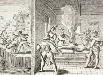 16e-eeuwse propaganda ter illustratie van het geweld van de Gueux tegen de katholieken.