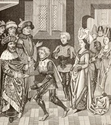 Ontvangst van Gautier-Sans-Avoir door de koning van Hongarije, die hem toestaat om met de kruisvaarders door zijn gebied te trekken tijdens de eerste kruistocht.