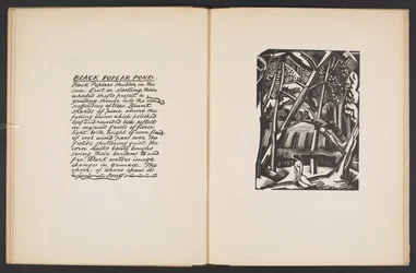 Black Poplar Pond, illustratie uit "Places. 7 prenten gereproduceerd van houtblokken ontworpen en gegraveerd door Paul Nash, met illustraties in proza". Londen, William Heinemann