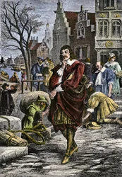 René Descartes wandelend door de straten van Amsterdam