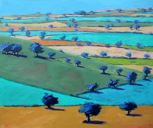 Cotswold Way, Vanaf Broadway #2, 2022 (acryl op board)