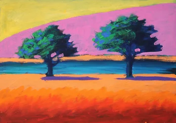 Pink Hill Yellow Sky, 2021 (acryl op board)