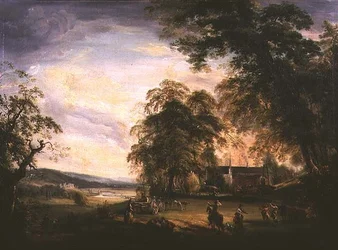 Een Uitzicht op Arundel Kasteel met Landelijke Mensen die Feesten bij een Boerderij