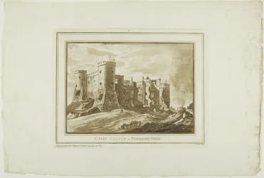 Carey Castle in Pembroke Shire, uit Twaalf uitzichten in aquatint van tekeningen ter plaatse gemaakt in Zuid-Wales
