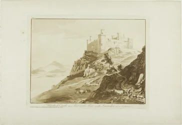 Kasteel Harlech in Merioneth Shire met Snowdon in de verte