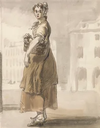 Londense Kreten: Een Meisje met een Mand Sinaasappels