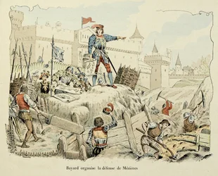 Illustratie uit het boek Histoire du chevalier Bayard door Theodore Cahu, geïllustreerd door Paul De Semant: Bayard organiseert de verdediging van Mezieres 1521