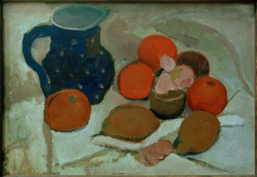 Stilleven met blauwe witgestippelde kruik (II)