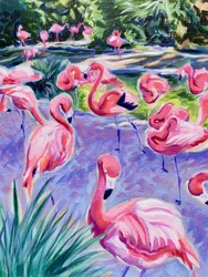 Roze flamingo’s in een tropisch landschap