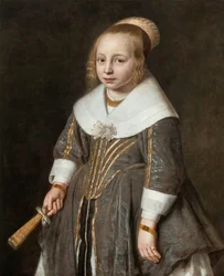 Portret van een jong meisje met een waaier