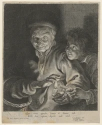 Oude vrouw en jongen met een kaars