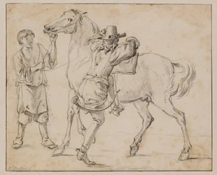 Een man bestijgt zijn paard