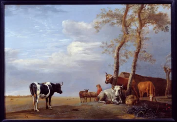 Landschap met boer en dieren