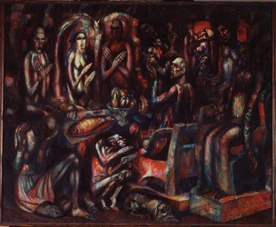 "Het Koningsfeest" Schilderij van Pavel Nikolayevich Filonov (1883-1941) 1913 Staats Russisch Museum, Sint-Petersburg