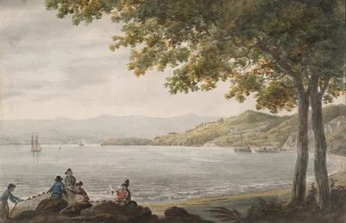 Shad-vissers aan de oever van de Hudson-rivier