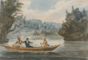Twee Indianen en een Blanke Man in een Kano, 1811-ca. 1813