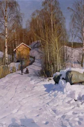 Een Winterlandschap met Kinderen op de Slee