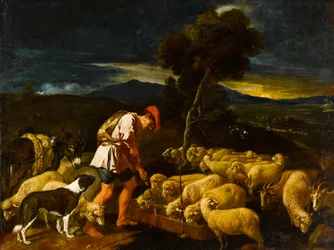 Jakob geeft Labans schapen te drinken bij geschilde takken, ca. 1612-1622