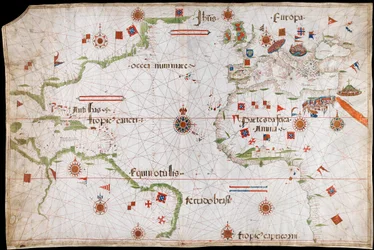 Kaart van de Atlantische Oceaan, de Middellandse Zee en de Zwarte Zee, ca. 1535