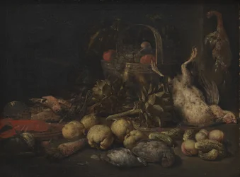 Stilleven met fruit en vogels