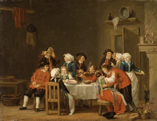 Gezellig tafereel in een boerenhuisje